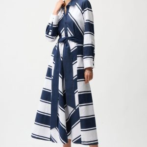 Vestido camisero entallado y acampanado con estampado de rayas de algodón JOSEPH RIBKOFF
