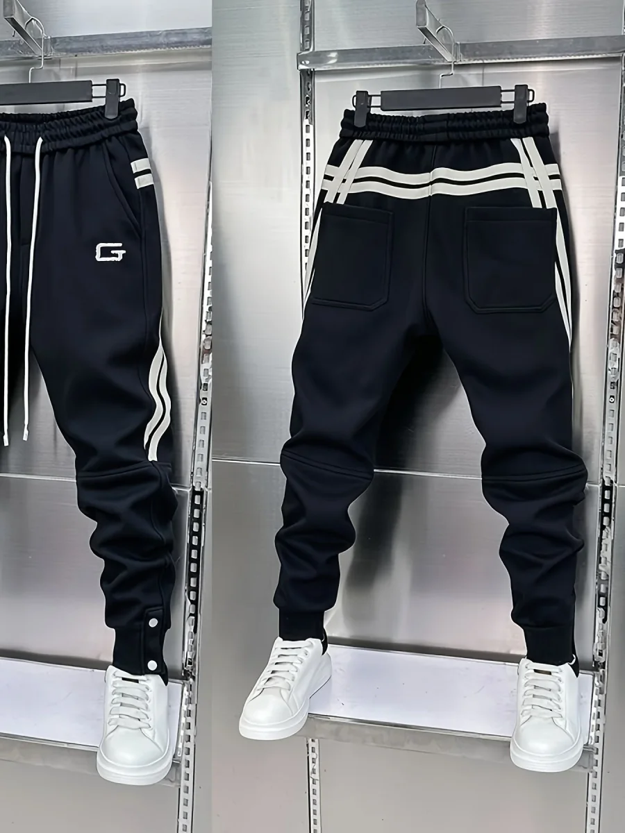 Pantalon de jogging homme avec cordon de serrage, rayures latérales et boutons pression, coupe fuselée - Imagen 7
