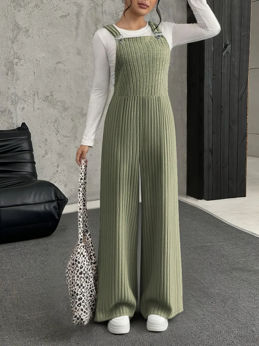 Salopette Femme ample côtelée gris clair à bretelles avec boucle - Imagen 5