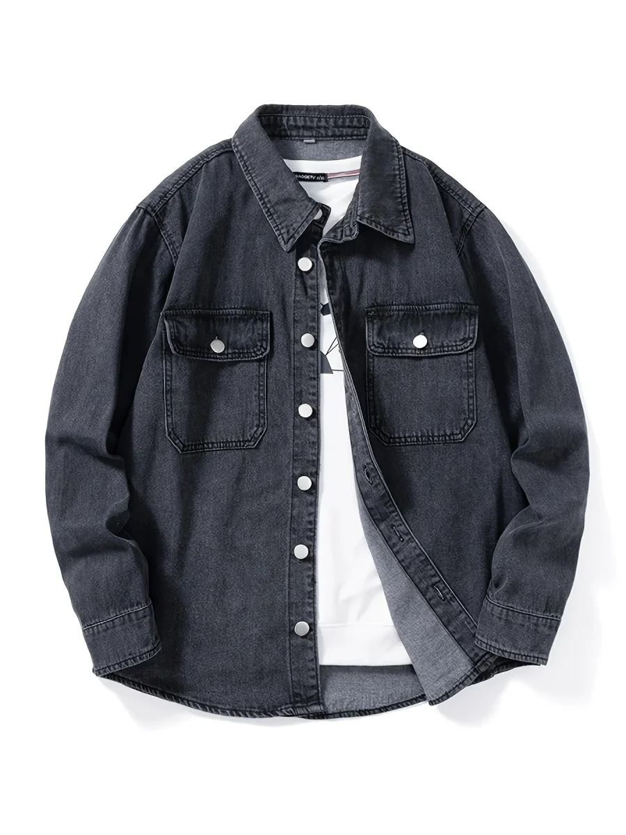 Surchemise Homme Décontractée en Jean à Manches Longues et Poches Poitrine