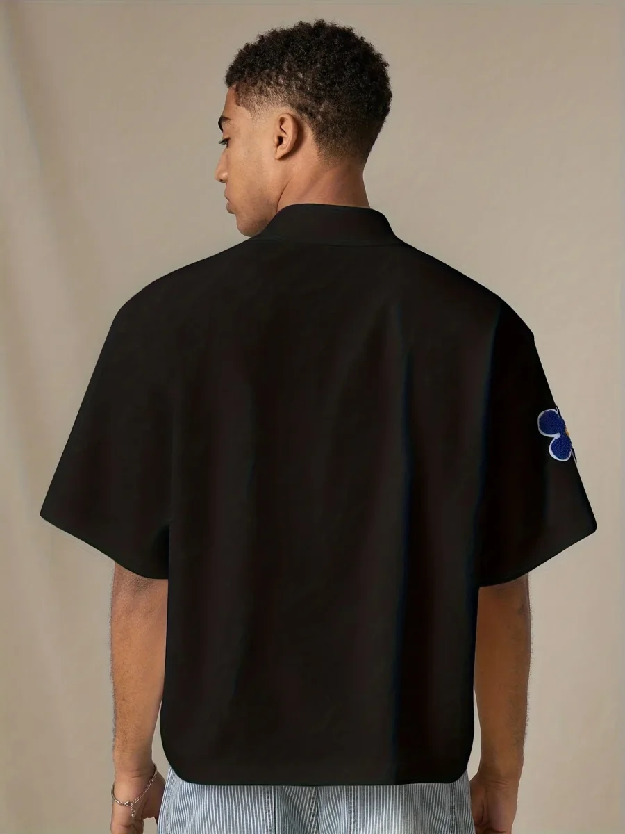 Chemise homme décontractée à manches courtes style camp avec appliqués floraux pour look estival tendance - Imagen 9