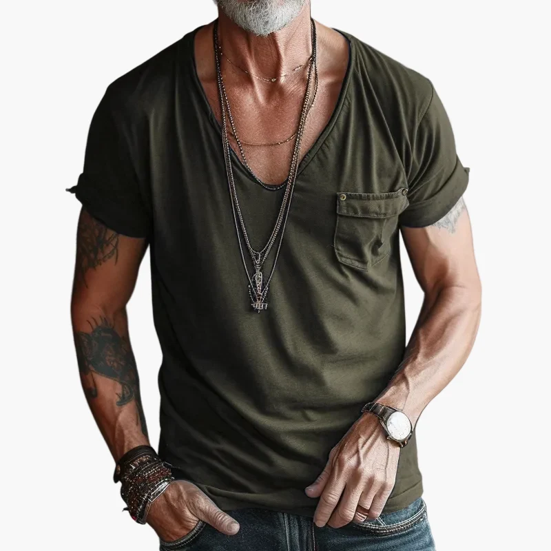 T-shirt décontracté homme col V style urbain avec poche poitrine - Idéal pour sorties et usage quotidien - Imagen 7
