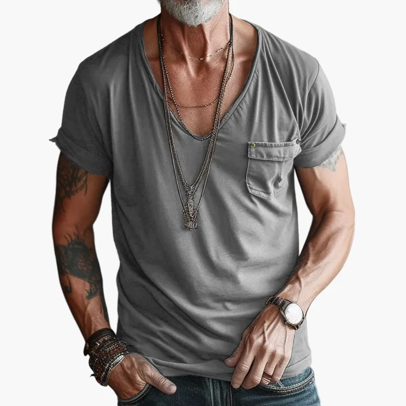 T-shirt décontracté homme col V style urbain avec poche poitrine - Idéal pour sorties et usage quotidien - Imagen 4