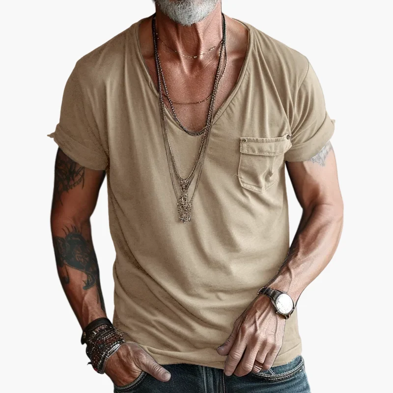 T-shirt décontracté homme col V style urbain avec poche poitrine - Idéal pour sorties et usage quotidien - Imagen 8