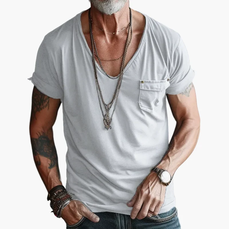 T-shirt décontracté homme col V style urbain avec poche poitrine - Idéal pour sorties et usage quotidien - Imagen 6