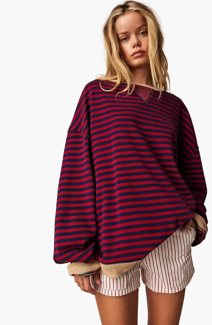 Sweat-shirt ample à rayures style décontracté pour femme - Mode urbaine tendance - Imagen 8