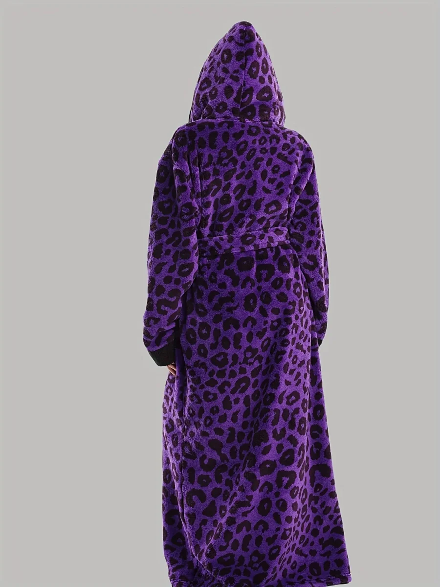 Robe de Chambre Femme Longue à Capuche Motif Léopard - Imagen 9