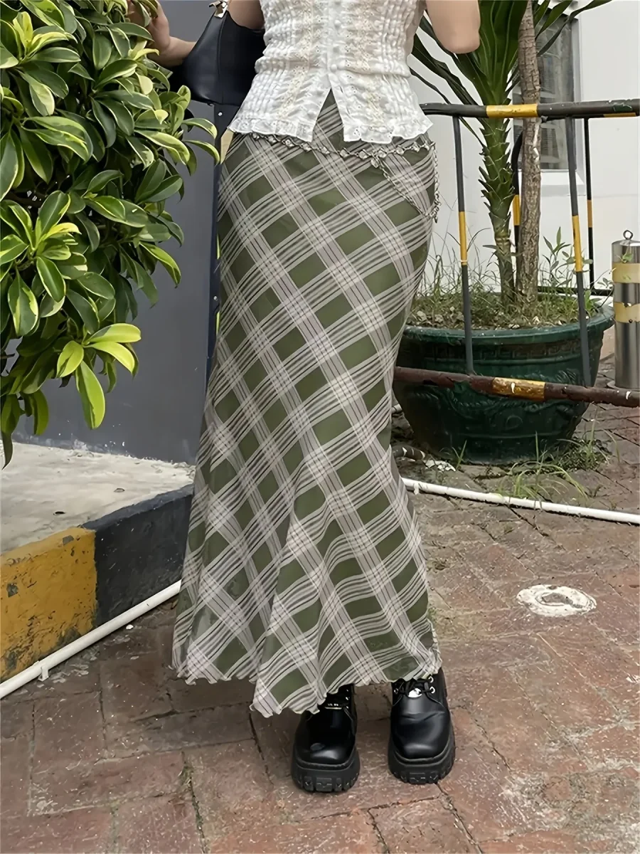 Jupe longue à carreaux géométriques style élégant pour femme - Imagen 6