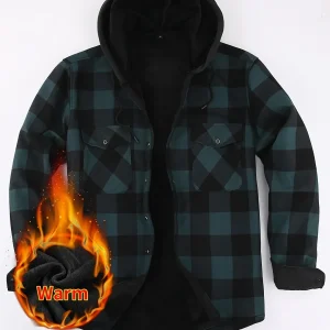 Chemise à Carreaux Homme avec Capuche, Doublure Chaude, Manches Longues
