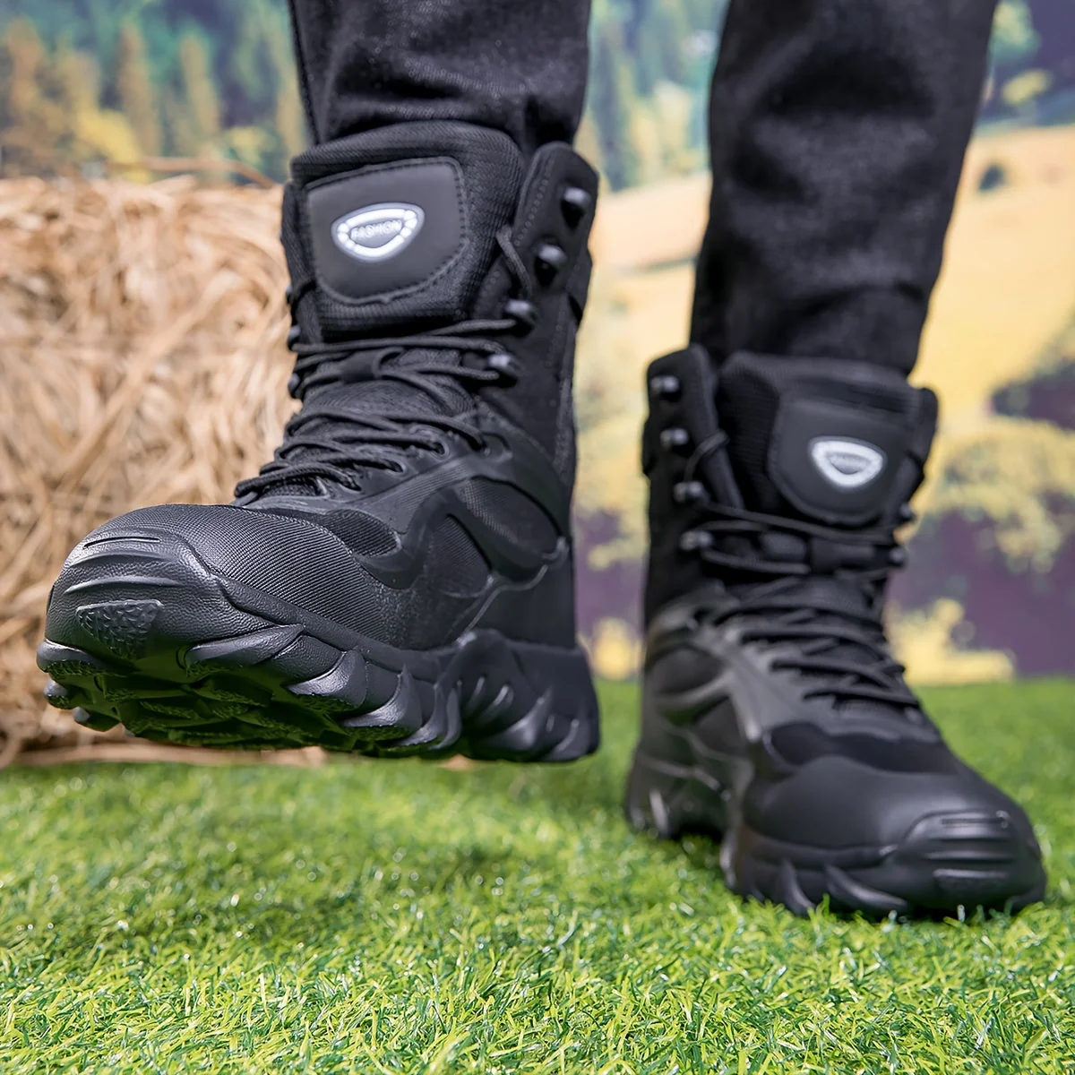 Bottes tactiques montantes noires à lacets et semelle crantée pour homme - Imagen 4