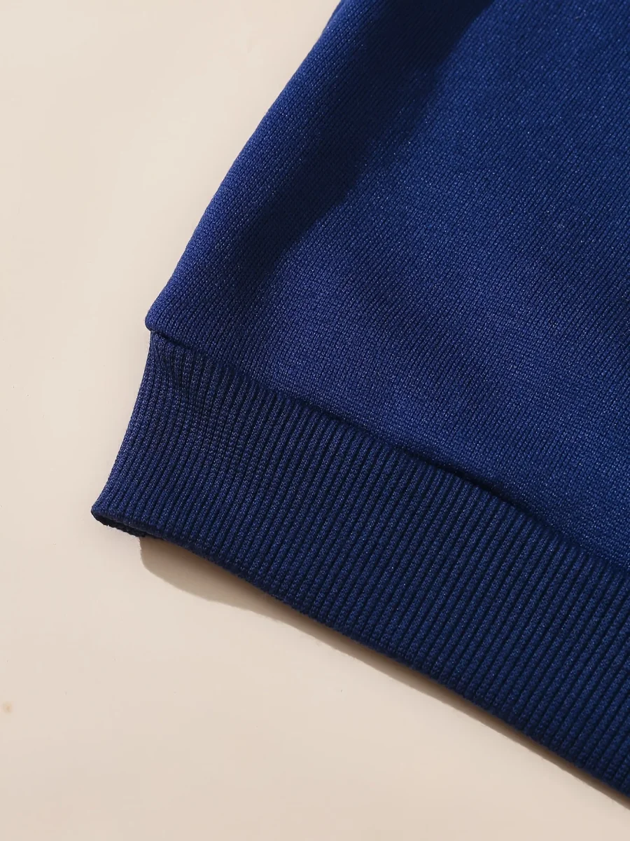 Sweat-shirt col polo bleu marine avec motif "NEW YORK" devant - Imagen 6