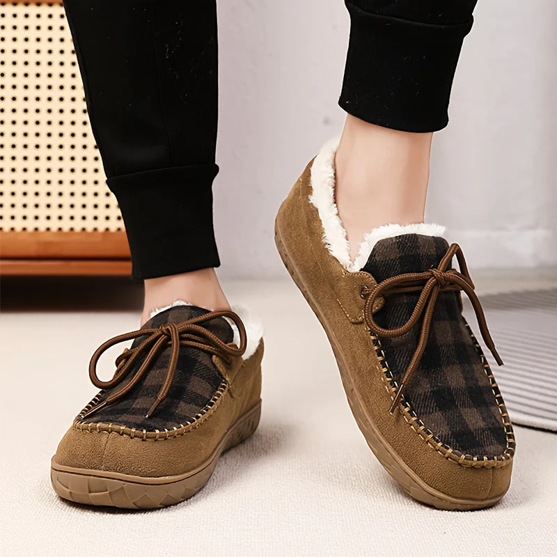 Mocassins Chaussons Doublés à Carreaux Marron pour Homme - Imagen 5