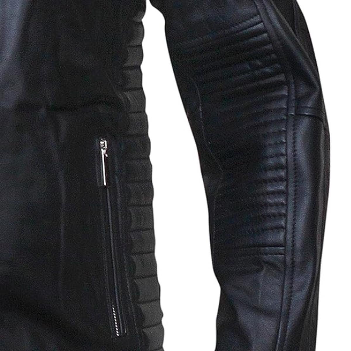 Chaqueta de hombre de cuero genuino negro estilo café racer. – con Cuello Alto - Imagen 5