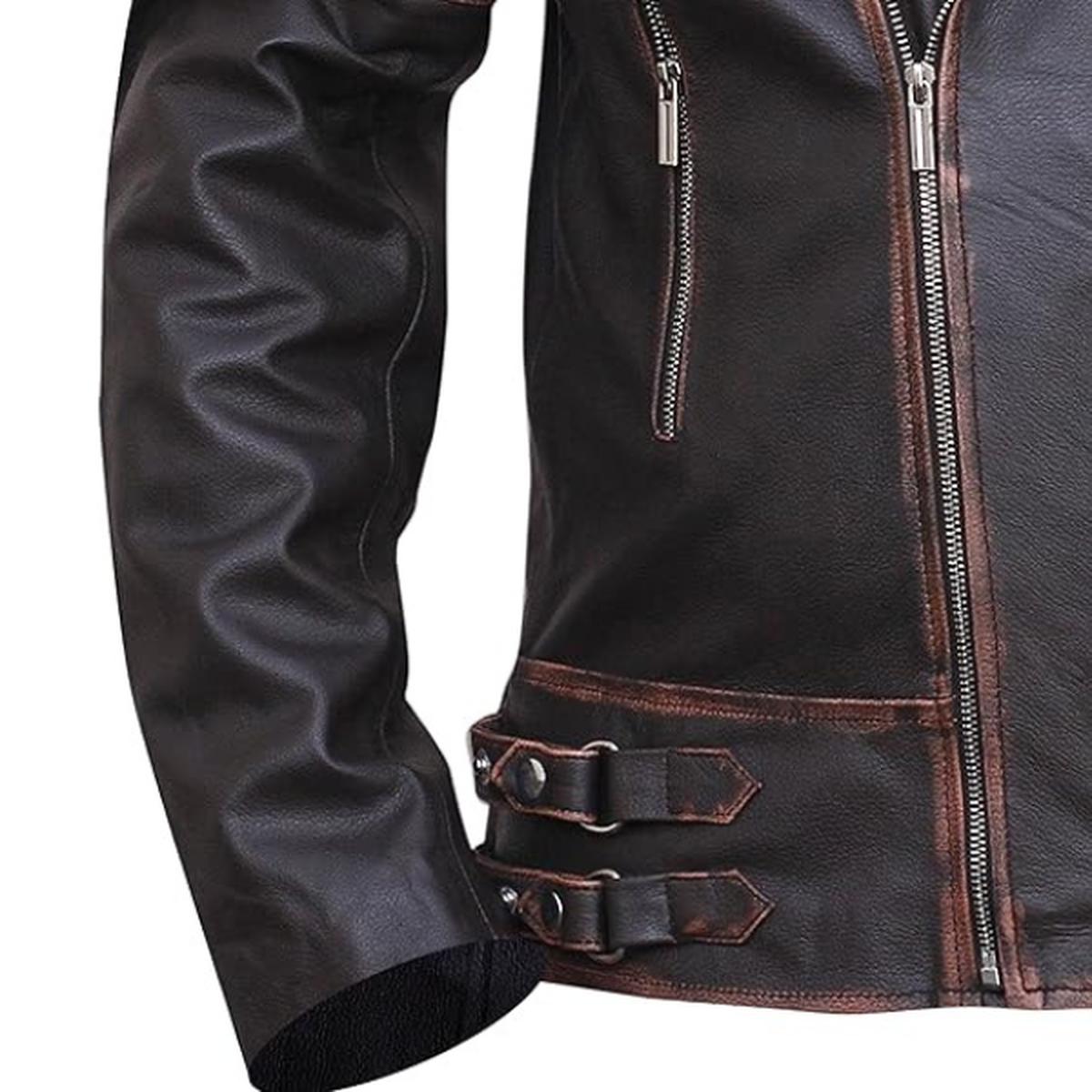 Chaqueta de cuero genuino para hombre, estilo motero clásico vintage. - Imagen 5