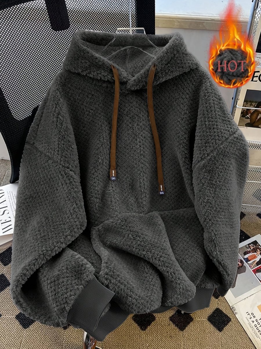 Sweat à Capuche Doux Effet Peluche Vert Militaire avec Cordon Contrastant - Imagen 7
