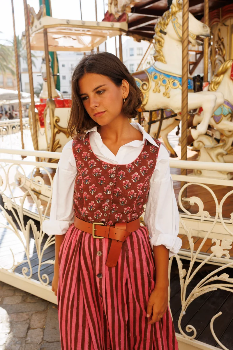 VESTIDO VINTAGE ROSA Y MARRÓN - Imagen 3