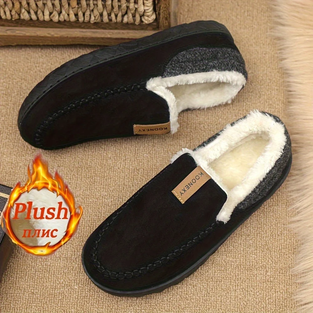 Chaussons Mocassins Homme Doublés Polaire Marron Chaussures d'Intérieur Hiver Confortables - Imagen 7