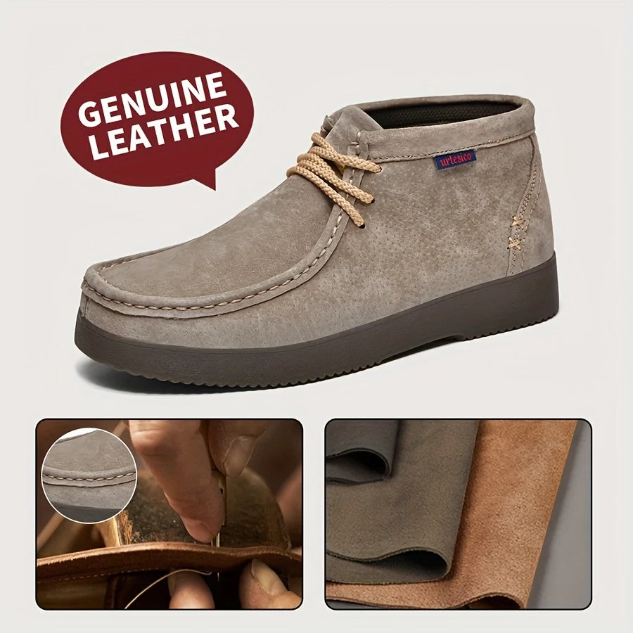 Chaussures montantes homme à lacets style mocassin, couleur unie, semelle épaisse - Imagen 6