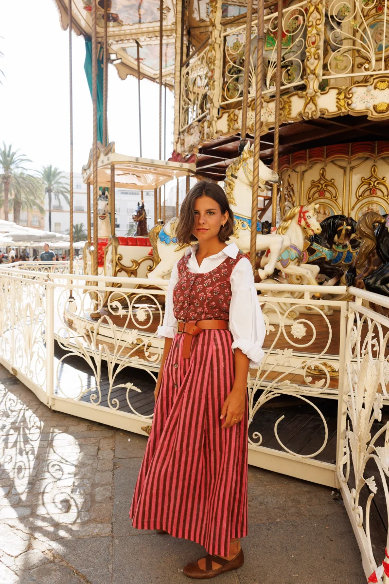 VESTIDO VINTAGE ROSA Y MARRÓN - Imagen 4