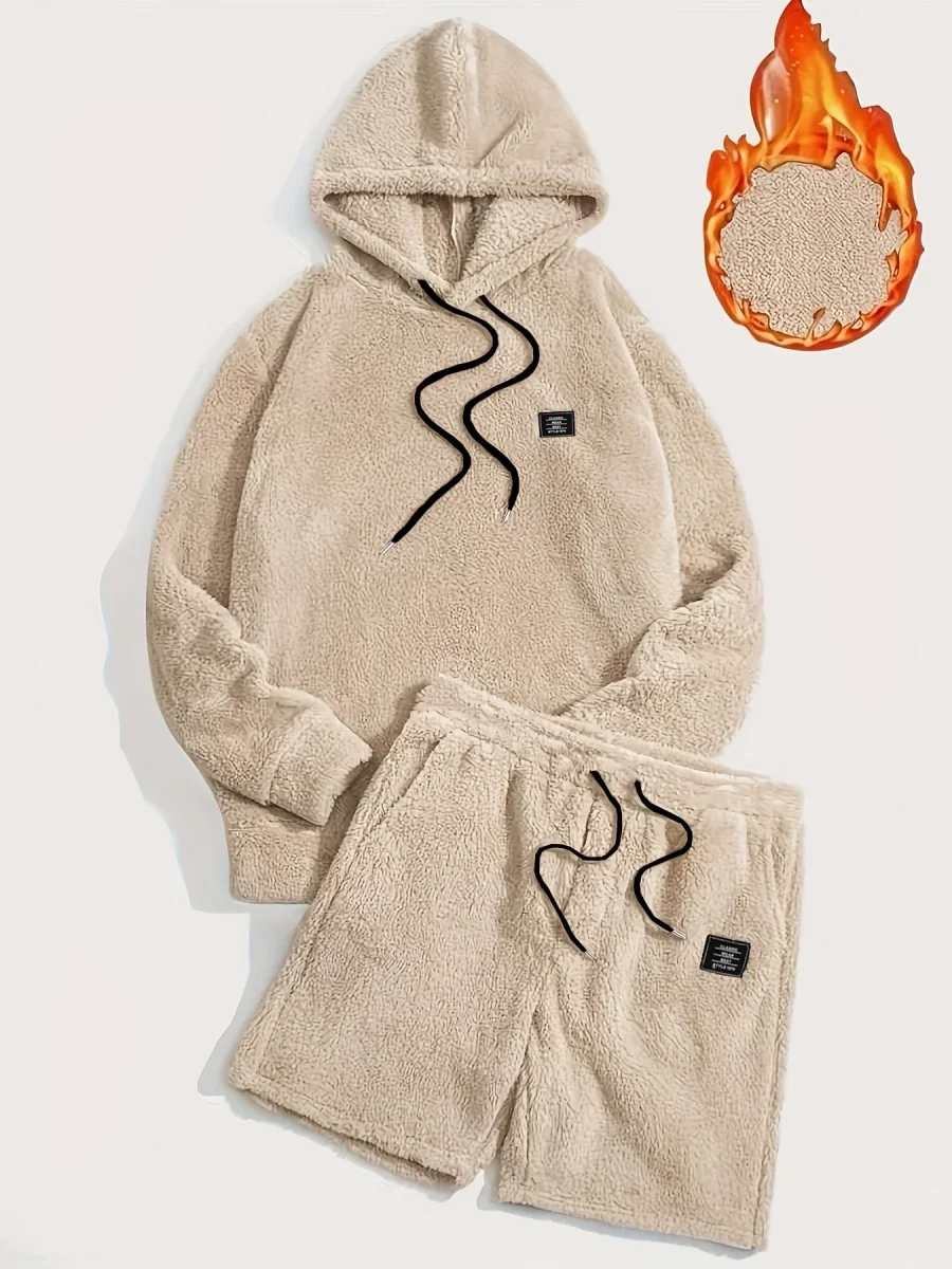 Ensemble Homme Doux Hoodie et Short Molletonné Gris Clair - Imagen 7