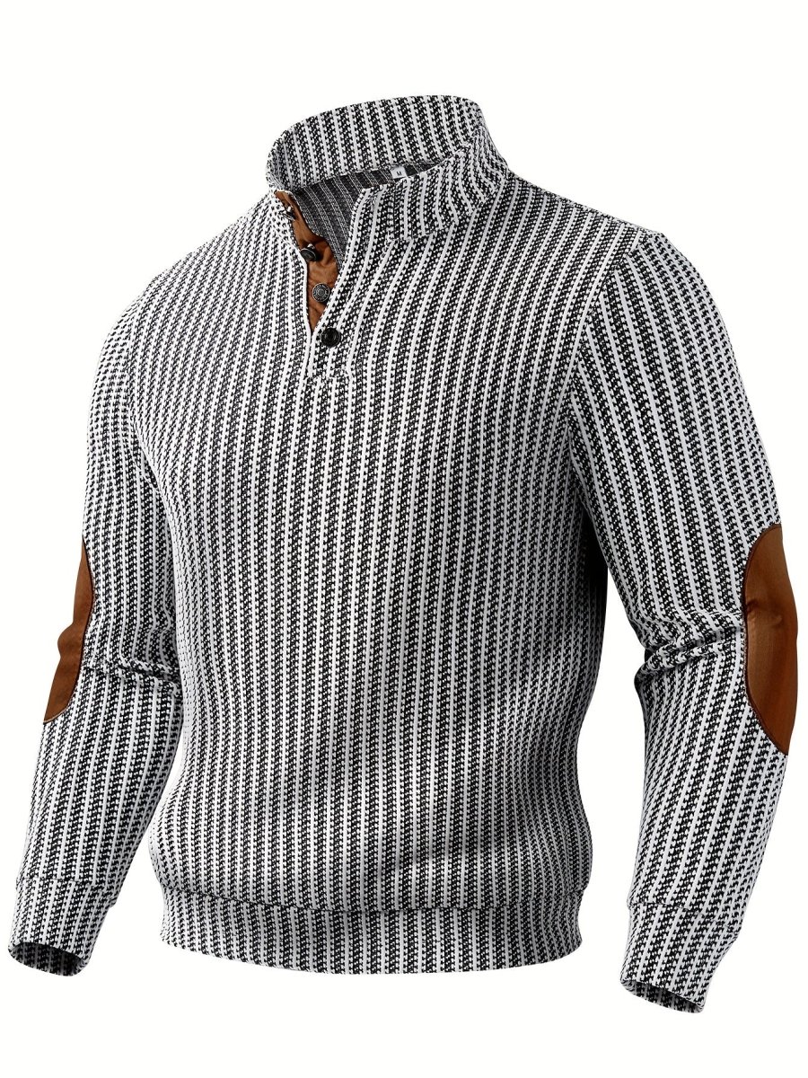 Pull homme à col montant boutonnable, motif tissé et empiècements aux coudes - Imagen 2