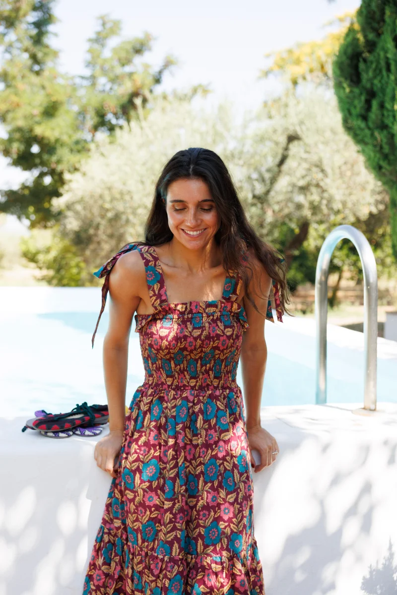 VESTIDO MAGENTA FLORES - Imagen 3