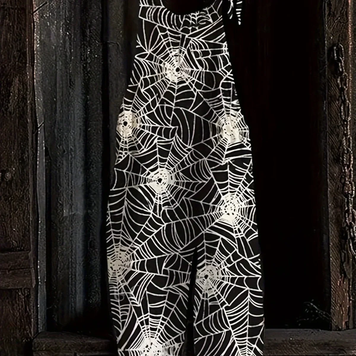 Combinaison pantalon femme noire à motif toile d'araignée bretelles fines - Imagen 8