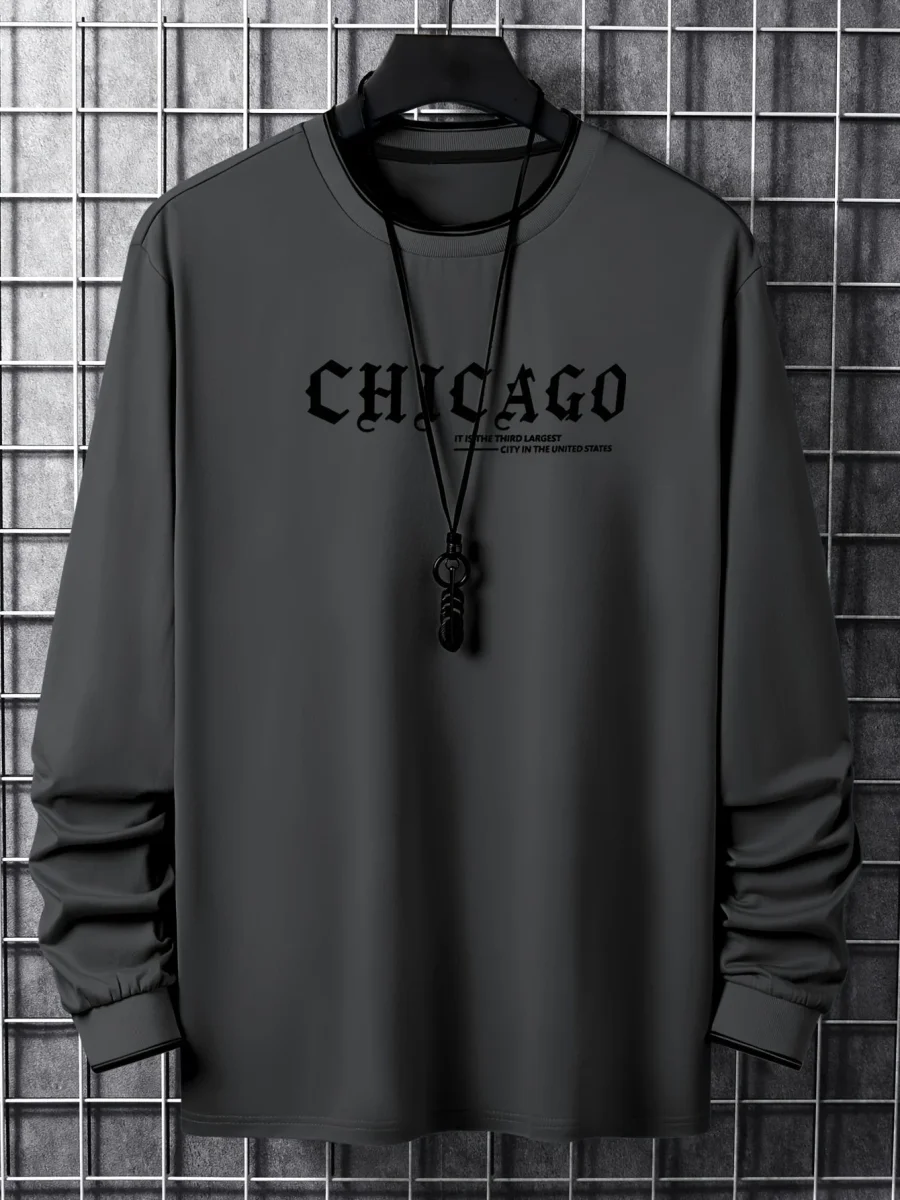 T-shirt Homme Manches Longues Col Rond Imprimé Chicago - Imagen 6