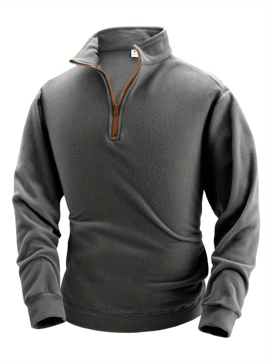 Polaire Homme Col Montant Bleu Marine Fermeture Éclair Marron - Imagen 8