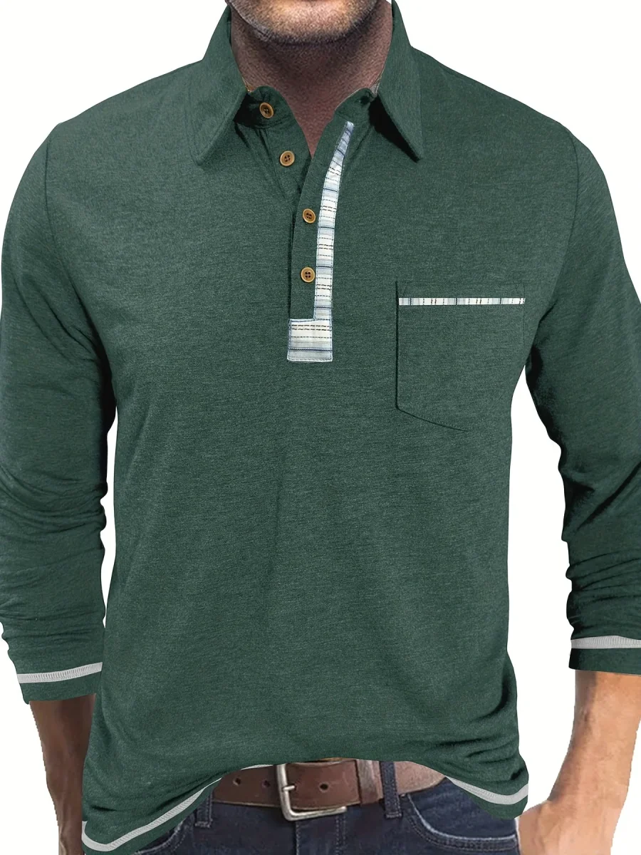 Polo Homme Manches Longues Détails Ethniques Boutons Beige - Imagen 7