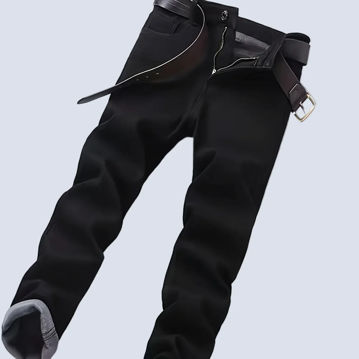 Pantalon Homme Noir Coupe Droite avec Ceinture Détachable Style Décontracté - Imagen 9