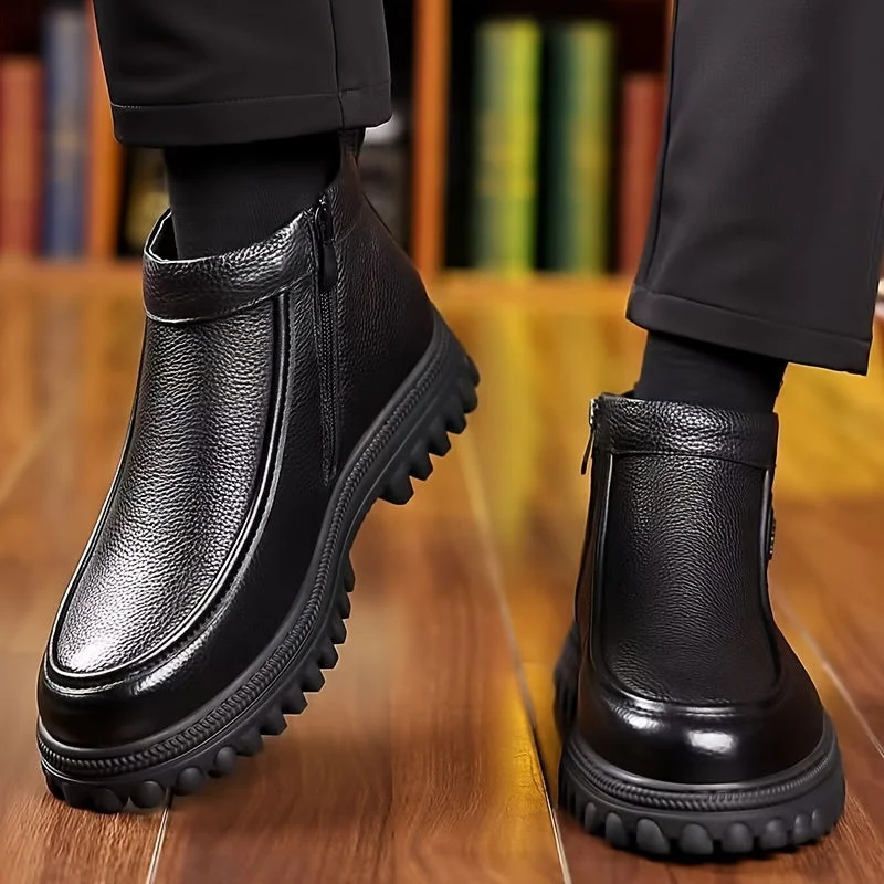 Bottes courtes homme noir doublées fourrure synthétique à semelle crantée et fermeture éclair latérale - Imagen 5
