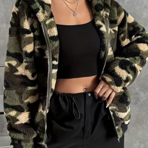 Veste à capuche zippée camouflage femme motif doux