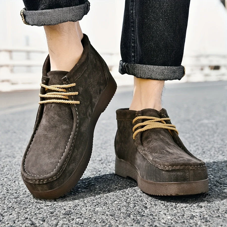 Chaussures montantes homme aspect daim lacets beiges semelle crantée - Imagen 6