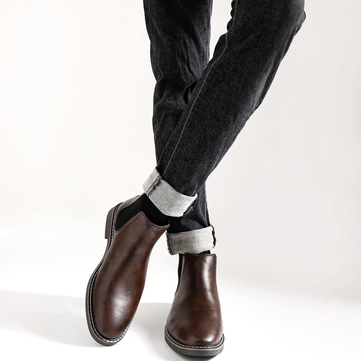 Bottes Chelsea Homme Marron Foncées Élastiquées Style Classique - Imagen 9