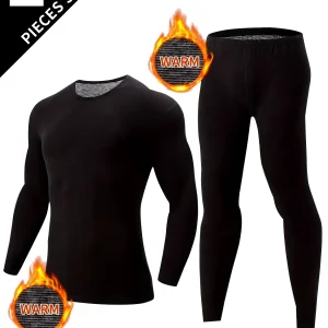 Ensemble Sous-Vêtements Thermiques Homme 2 Pièces Noir Manches Longues