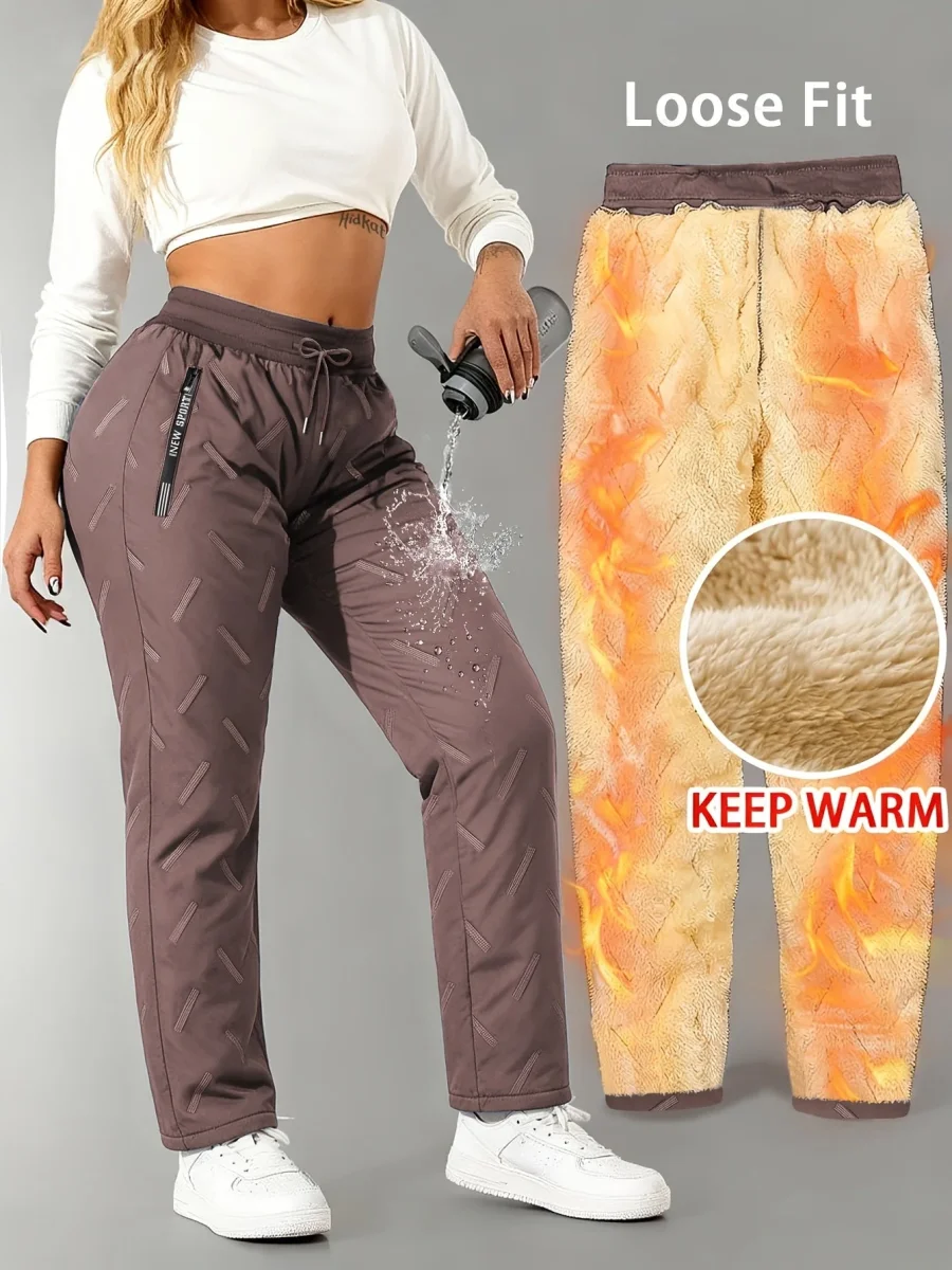 Pantalon de jogging femme doublé polaire chaud à taille élastique - Imagen 6