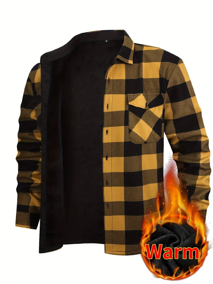Men's Fleece-Lined Plaid Button-Up Shirt Jacket - Imagen 4