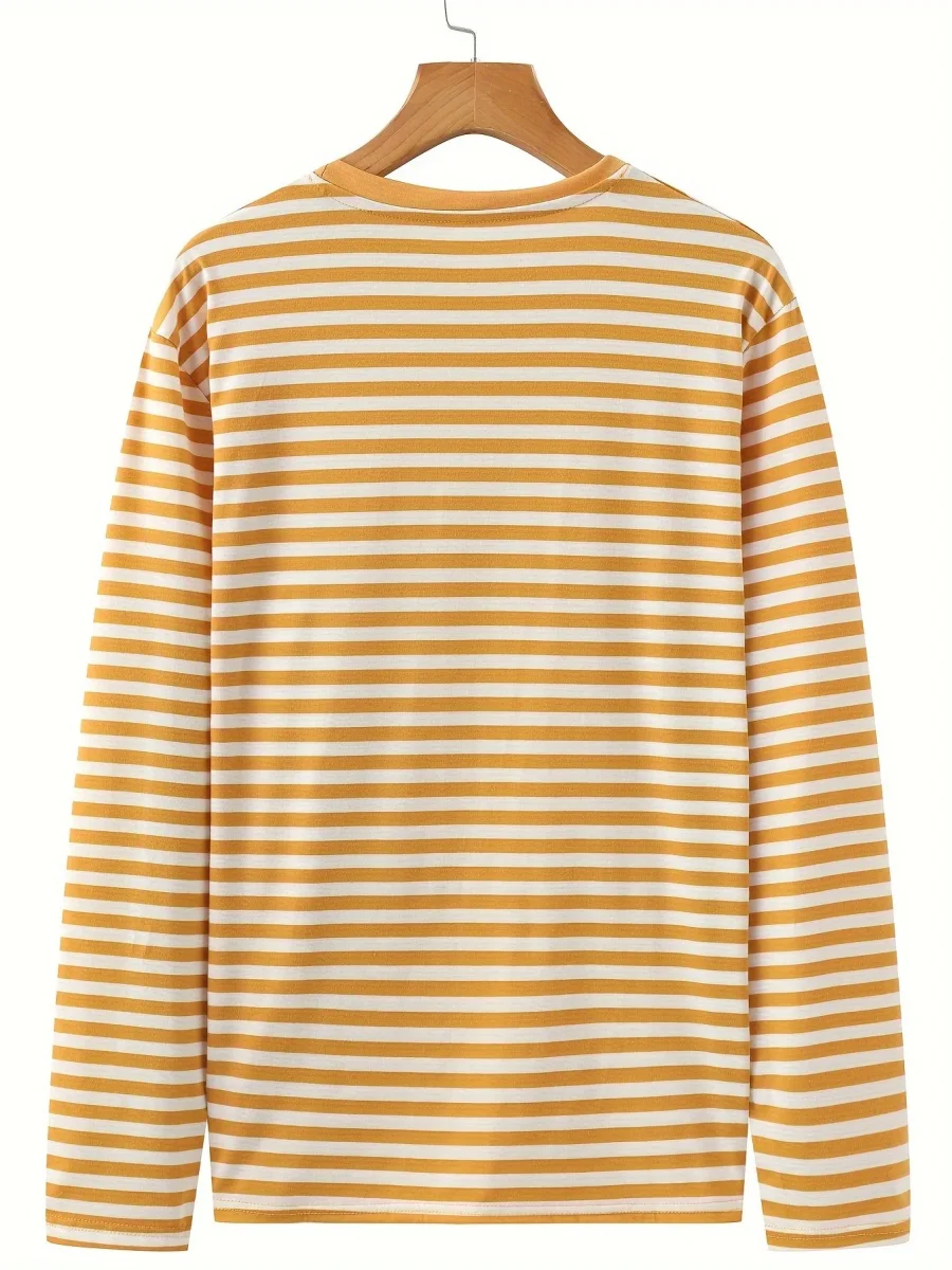 T-shirt à manches longues rayé col rond bleu et blanc pour homme - Imagen 6