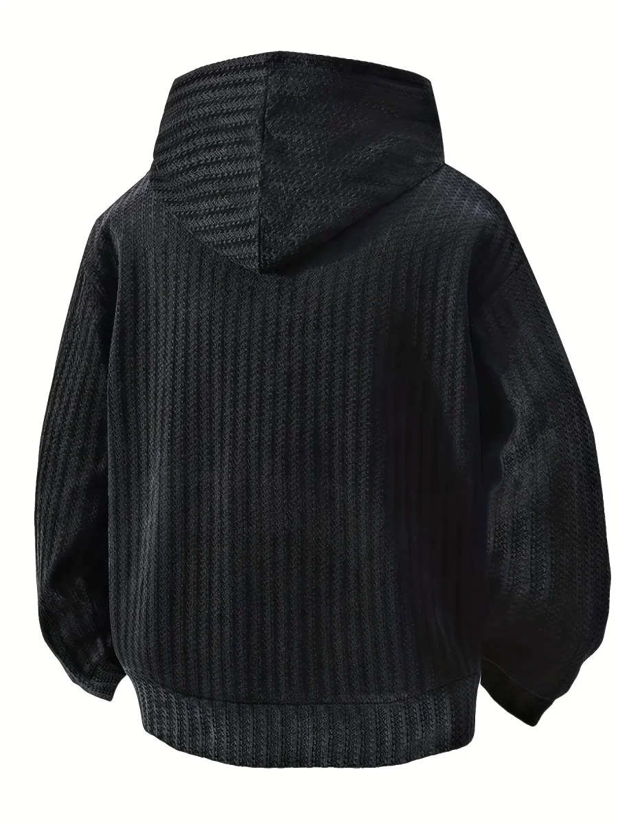 Sweat à Capuche Texturé Noir Oversize avec Poche Kangourou pour Homme - Imagen 5