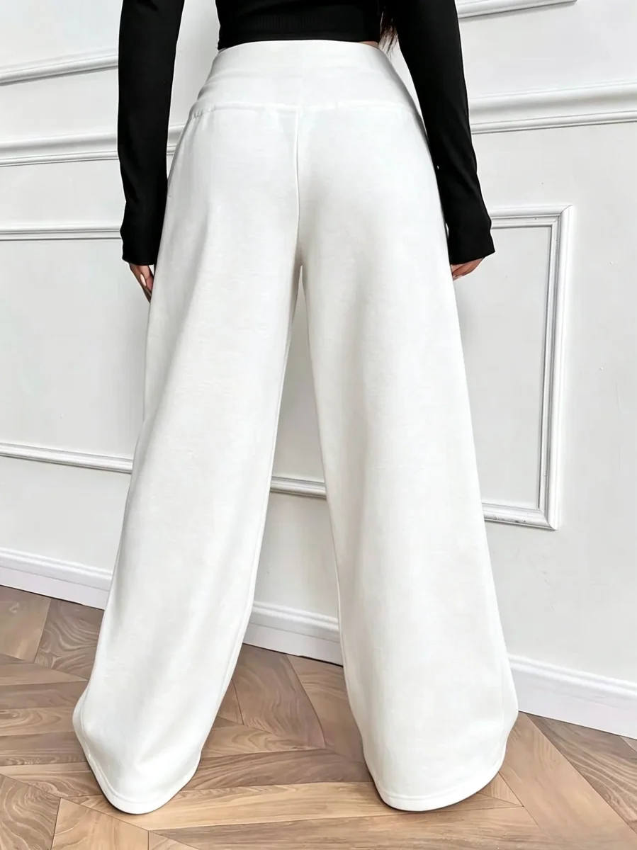Pantalon large fluide taille haute avec cordon de serrage Femme - Imagen 8