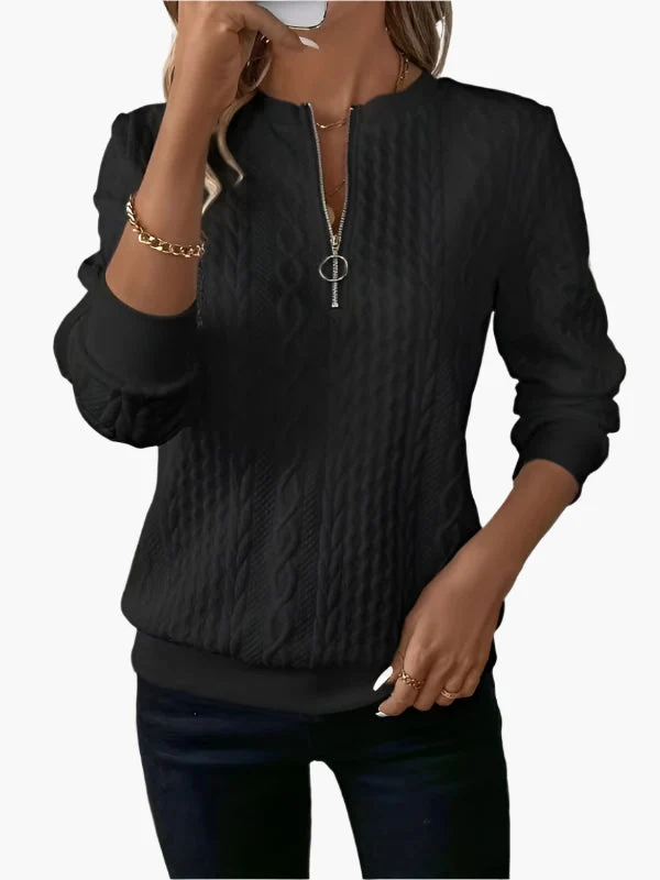 Pull-over Femme Style Casual Élégant à Motif Câble avec Fermeture Éclair – Idéal pour l’Automne et l’Hiver - Imagen 3