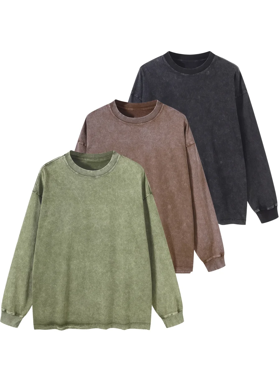 Sweat-shirt unisex lavé col rond décontracté à manches longues effet délavé - Imagen 6