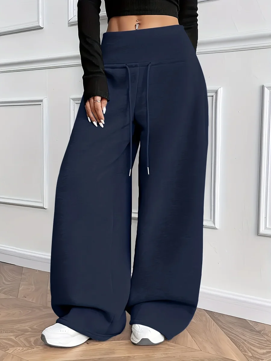 Pantalon large fluide taille haute avec cordon de serrage Femme - Imagen 9