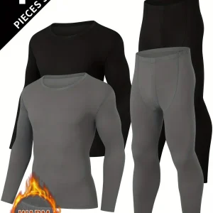 Sous-vêtements Thermiques Homme Manches Longues et Pantalon Gris et Noir (Lot de 4)
