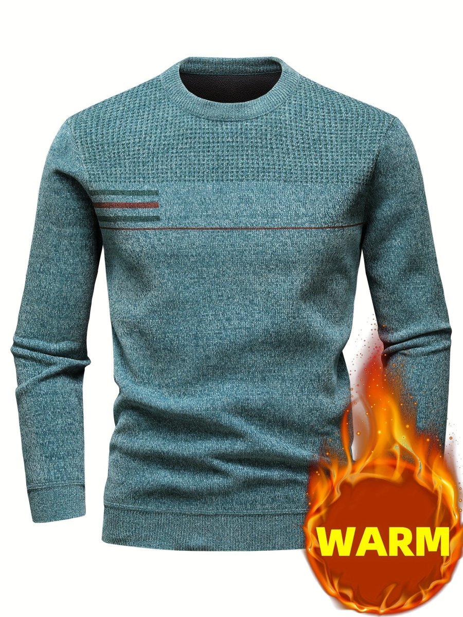 Pull Homme Col Rond Tricoté Maille Texturée Rayures Poitrine Manches Longues - Imagen 4