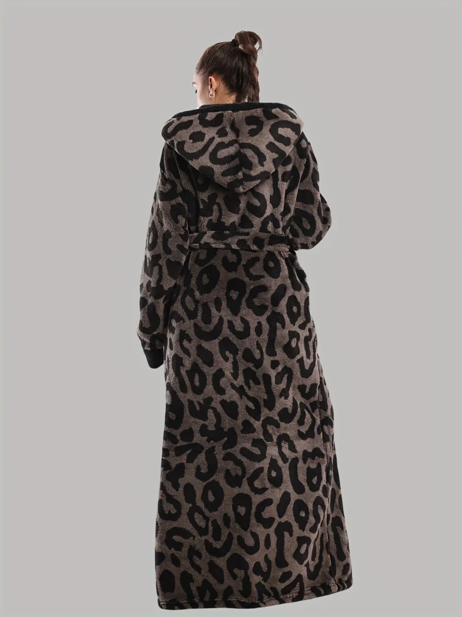 Robe de Chambre Femme Longue à Capuche Motif Léopard - Imagen 7