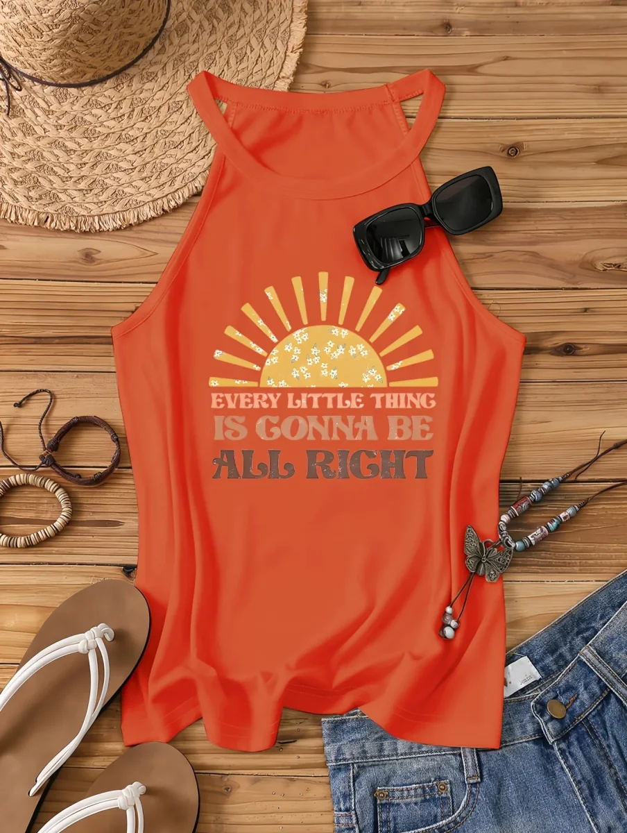 Débardeur Femme Style Bohème Casual - Motif Soleil et Message Positif - Idéal Été et Vacances - Imagen 5