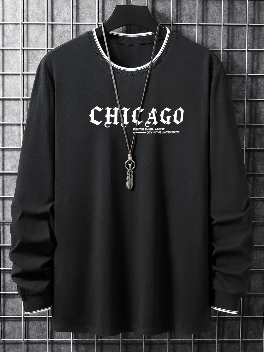 T-shirt Homme Manches Longues Col Rond Imprimé Chicago