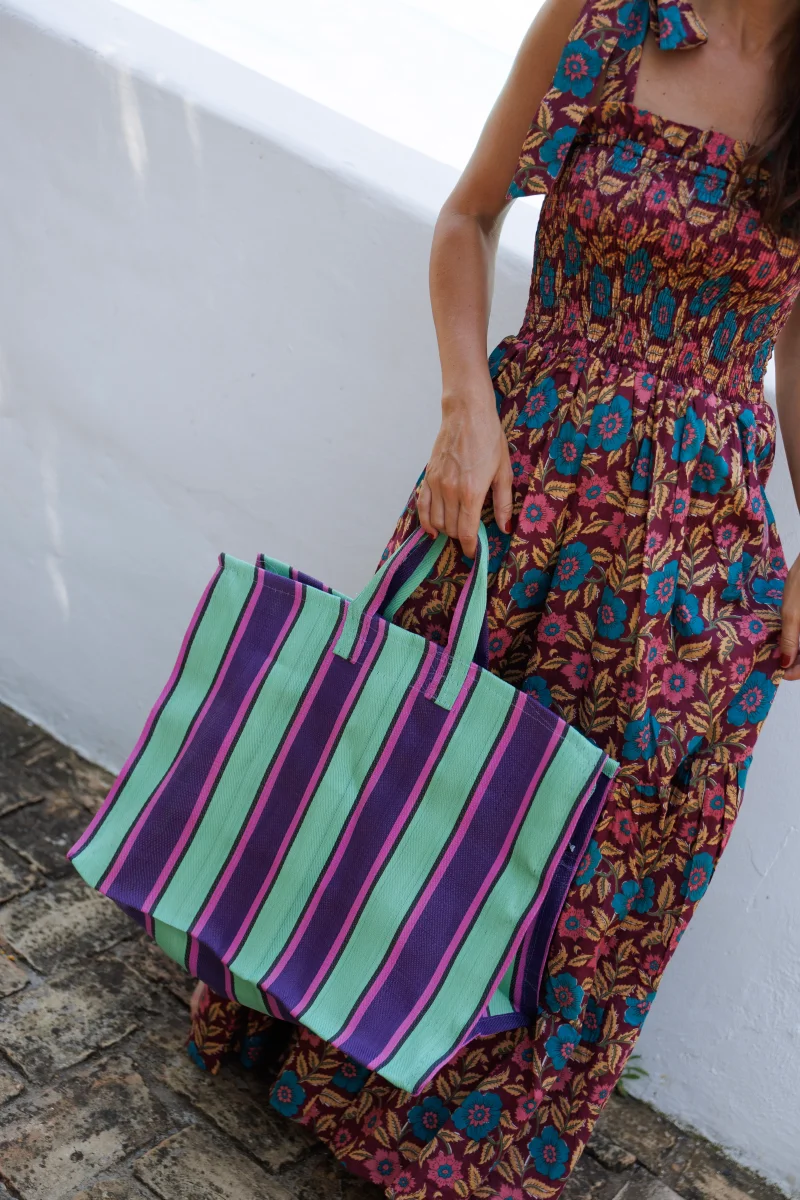 BOLSA NYLON RAYAS MORADA Y VERDE - Imagen 4